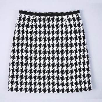 Naiste Villane võre seelik Grid Muster Pehme Kõrge Vöökoht Vaadata Ruuduline-Line Tweed Mini seelik
