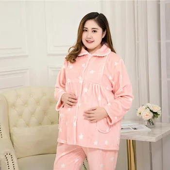 Kemeja riided sügisel ja talvel 150 kg pluss väetis suurendada sünnitust rinnaga toitmise rasedate naiste pidžaama komplekt