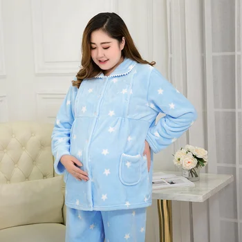 Kemeja riided sügisel ja talvel 150 kg pluss väetis suurendada sünnitust rinnaga toitmise rasedate naiste pidžaama komplekt