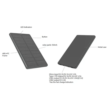 2020. aasta uus 10000 mAh Kõrge efektiivsusega solar power bank with PD 18W Portable Powerbank Kiire Laadija Power Bank For Iphone Xiaomi