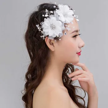 Korea Valge Pits Lill Crystal Pearl Juukseid Kammid Tiaras Naiste Headpiece Pulmakleidid Juuksed Ehted Tarvikud Pruut