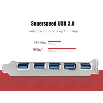Stabiilne PCI-E 7-Pordid USB 3.0 Expansion Card Adapter 5 Väline Port 2 Internal Laiendamine