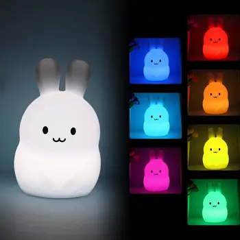 Mini Küülik RGB LED Night Light Teenetemärgi Nightlight Cute Cartoon Silikoonist Jänese Magamistuba Öö Lamp Lapsed, Lapsed, Beebi