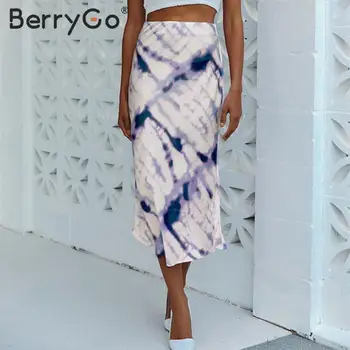BerryGo Tie dye printimiseks midi naiste seelik Elegantne streetwear partei klubi daamid alumine seelik Sügisel kõrge vöökoht elastne naiste seelik