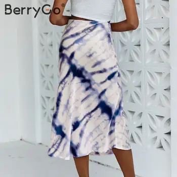 BerryGo Tie dye printimiseks midi naiste seelik Elegantne streetwear partei klubi daamid alumine seelik Sügisel kõrge vöökoht elastne naiste seelik
