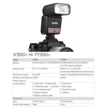 Godox V350F Vilgub Speedlite Traadita TTL Režiimi Kaamera Flash SpeedlightTTL 1/8000s HSS puhul Fujifilm koos Li-ion Aku
