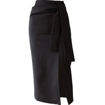 Talje Sõlm Suur Pilu, Elegantne Must Pliiats Seelik Naiste Korea Fashion Kõrge Vöökoht Wrap Seelik Office Daamid Pikk Midi Seelikud