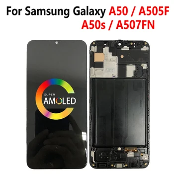 Super AMOLED A50s A507FN/DS LCD SAMSUNG Galaxy A50 A505F/DS A505FN LCD Ekraan Touch Digitizer Koos Raami A505 A507 LCD