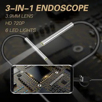 3 in 1 3.9 mm Endoscope Väike Objektiiv Mini Type c Android Endoscope Micro-USB-Paindlik Type-C-Veekindel Kontrolli PC Borescope