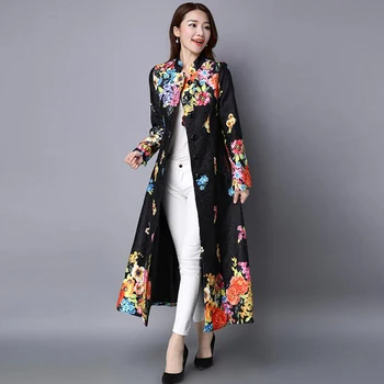 2020 Naiste Sügis-Talv Vintage Print Slim Tikandid Pluss Suurus Kampsun, Pikk karv Hiina Riiklik Stiilis Kraavi Ülerõivad