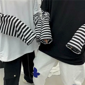 NiceMix Harajuku tshirt Naiste t-särk top Poiss Vabaaja Paar Särgid Segast Triibuline Pikk Varrukas, Hip-Hop Vale Kahe Töö