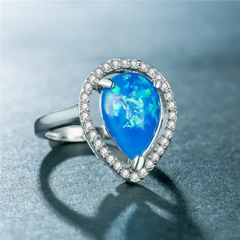 Jellystory Trendikas 925 Hõbe Rõngad koos Vee Tilk Kuju Blue Opal Gemstone Ehted Ringi Naistele Pulmapidu Kingitused hulgimüük