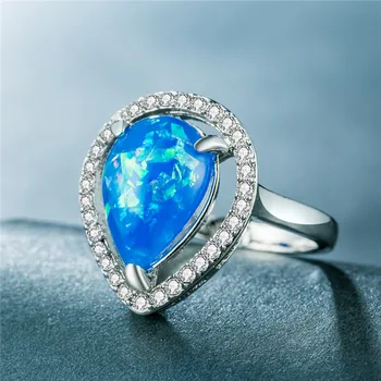 Jellystory Trendikas 925 Hõbe Rõngad koos Vee Tilk Kuju Blue Opal Gemstone Ehted Ringi Naistele Pulmapidu Kingitused hulgimüük