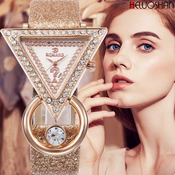 2020 Naiste Kellad Loominguline Luksus Kolmnurk Rhinestone Dial Jäätunud Rihm Daamid Fashion Käekell Quartz Watch Relojes Mujer