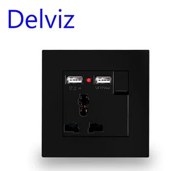 Delviz Seina Pistikupesa Universaalne 3 Auku, Dual USB-Pordi Laadija, AC 110~250V 13A, LED indikaator,EL Standard USB lülitiga Pistikupesa