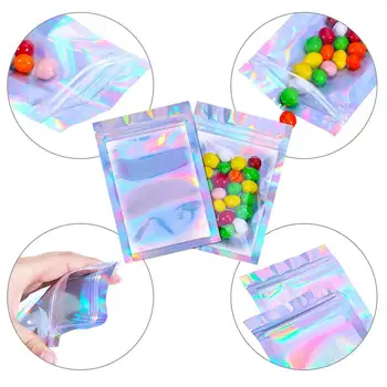 50tk Suletavasse Lõhn Proof Kotid Foolium kott Kott Tihend Candy Suupisted Lukuga Suletud Kosmeetika Ehted Holograafiline Laser Ladustamise Kotid