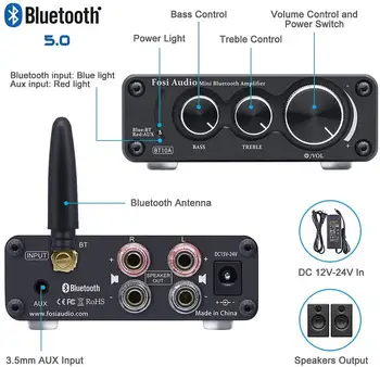 Fosi Audio Bluetooth 2 Kanali Heli Võimsus Stereo Võimendi TPA3116D2 Mini HiFi Digital Amp Kõlarid 50W BT10A Treble & Bass