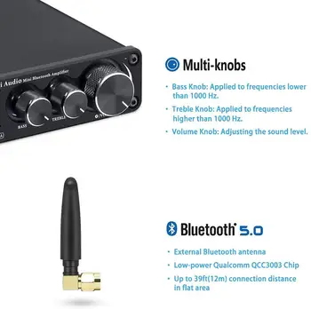 Fosi Audio Bluetooth 2 Kanali Heli Võimsus Stereo Võimendi TPA3116D2 Mini HiFi Digital Amp Kõlarid 50W BT10A Treble & Bass