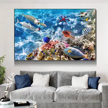 8 Stiile Veealuse Maailma Hai Shell Coral Lõuendile Maali Seina Art Plakateid elutuba Kodus Seina Kaunistamiseks Maalid