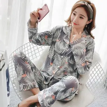 Fdfklak Vabaaja pidžaamad naiste uued 2019 kevad sügis pidžaama tüdrukutele vintage print magada riided kodus kandma pijama naine pyjama