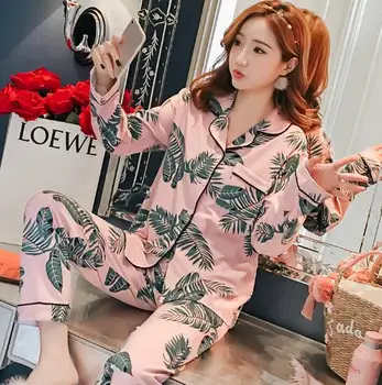 Fdfklak Vabaaja pidžaamad naiste uued 2019 kevad sügis pidžaama tüdrukutele vintage print magada riided kodus kandma pijama naine pyjama