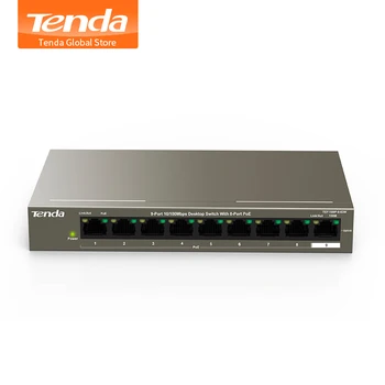 Tenda TEF1109P-8-63W 9 Port Desktop 10/100Mbps 802.3 af/at PoE Fast Ethernet Võrgu Lüliti, 58W, 250M, 6KV Piksekaitse