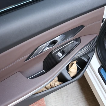 BMW 3 Seeria G20 2019 2020 Sisemise Ukse Taga Akna Lifti Nuppu Paneeli Katta Sisekujundus ABS Carbon Look / Hõbe Kroom 4 tk