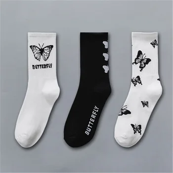 3pairs/palju must-valge liblikas sokid naiste Harajuku Hip-Hop Naljakas, Armas Sügis pikk Talv Sockken Naiste Vabaaja Õnnelik Sokid