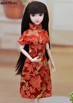 Nukk Tarvikud Punane Lill, Käsitöö Kleit Barbie Cheongsam Hiina Traditsiooniline Kleit Vestido Qipao Õhtukleidid