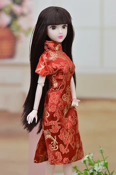 Nukk Tarvikud Punane Lill, Käsitöö Kleit Barbie Cheongsam Hiina Traditsiooniline Kleit Vestido Qipao Õhtukleidid