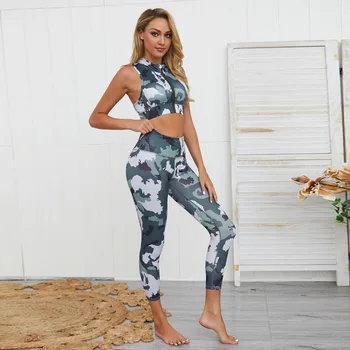 Camo Jooga Fitness Ülikond Naiste 2020 Jõusaal Print Set Naiste Dry Fit Treening Riided Naiste Spordirõivad Naised Aktiivne Kanda Komplekt Roheline