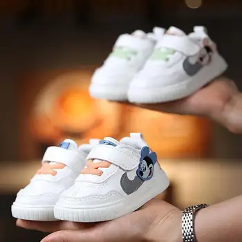 Disney Brand Baby Kingad Väikelapse Poiss, Tüdruk Cartoon Miki Pehmest Nahast Beebi Vabaaja Tossud laste valged kingad