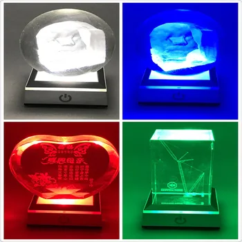 CLAITE 4 Led Värvikas 3D Crystal Display Käsitöö Lamp Base USB Powered 3D Helendav Öö Lambi Alused Crystal Display