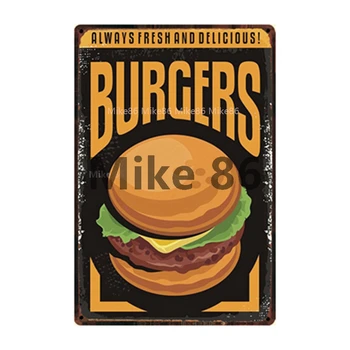 [ Mike86 ] Toidud Stiilis BBQ Pizza, Hamburger Hot Dog Cupcake Metallist Märk Tina Plakat Home Decor Baar Seina Art Maali 20*30 CM, DD-9