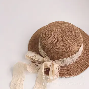 Tüdrukud Suvel Kork Must pits Kaunistada Laineline Õled Müts Tüdrukutele Lapsed Panama Müts Lapsed Sun ühise Põllumajanduspoliitika Baby Beach Mütsid