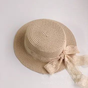 Tüdrukud Suvel Kork Must pits Kaunistada Laineline Õled Müts Tüdrukutele Lapsed Panama Müts Lapsed Sun ühise Põllumajanduspoliitika Baby Beach Mütsid