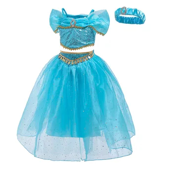 Tüdrukud Jasmine Kleit Üles Riided Lastele Karnevali Kostüüm Pool Laste Aladdin Sinine Roheline Printsess Väljamõeldud Cosplay Halloween Kleidid