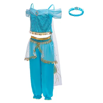 Tüdrukud Jasmine Kleit Üles Riided Lastele Karnevali Kostüüm Pool Laste Aladdin Sinine Roheline Printsess Väljamõeldud Cosplay Halloween Kleidid