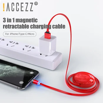 !ACCEZZ Magnet Kaabel-Micro-USB Type C kirjaalused Mobiilne Telefon, Kaabel iPhone 11 8 Samsung Android Magnetiga Laadija USB Juhe