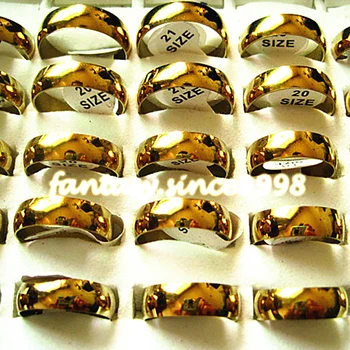 Hulgi hulgi palju 50tk kuld bänd roostevabast terasest rõngad, laius 6mm