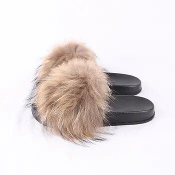 QIUCHEN PJ1802 2018 UUS suvine naiste kingad reaalne pesukaru karusnahast suss luksus sise-slaidid korterid kohev suur raccoon sandaalid