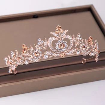 Barokk Vintage Rose Gold Crystal Kroonid Uus Tiaras Diadems Printsess Pulmad Juuksed Tarvikud Pruudi Naiste Headdress Kaunistused