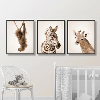 Kaelkirjak Zebra Pesukaru Lõvi, Ahv Seina Art Lõuend Maali Nordic Plakatid Ja Pildid Loomade Seina Pilte Baby Kids Room Decor