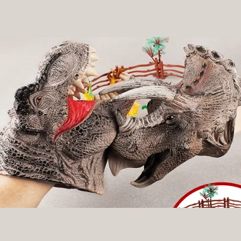 Dinosaurus Käega Nuku Kindad Kätte Mänguasjad Lastele Pehmest Kummist Triceratops Dinosaurus Loomade Mudel Hai Käe Joonis Peaga Poiss Mänguasjad