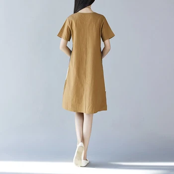 2020 Naiste Vintage Kunsti Lühikeste Varrukatega Särk, Kleit Femme Suvel Puuvillast Voodipesu Segast Midi Plus Size Rasedus Kleit Vestidos