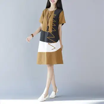 2020 Naiste Vintage Kunsti Lühikeste Varrukatega Särk, Kleit Femme Suvel Puuvillast Voodipesu Segast Midi Plus Size Rasedus Kleit Vestidos