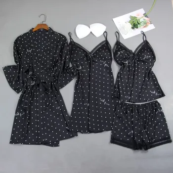 Naiste Kimono Hommikumantel Satiin Kleit Magada Sobiks Lady 2020. Aasta Uus 3TK Pidžaama Komplekt Intiimne Pesu Vabaaja Prindi Nightwear Sleepwear