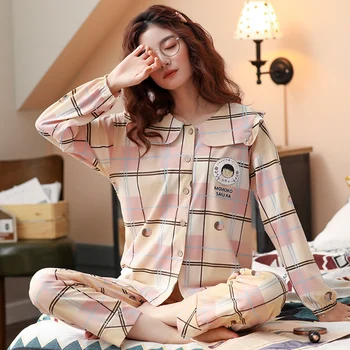 BZEL Kevad-Sügis-Talve Sleepwear Komplekti Naiste Pidžaama Puuvill Kodus Kandma Femme Pluss Suurus Roosa Nighty Mood Slaid Pijamas