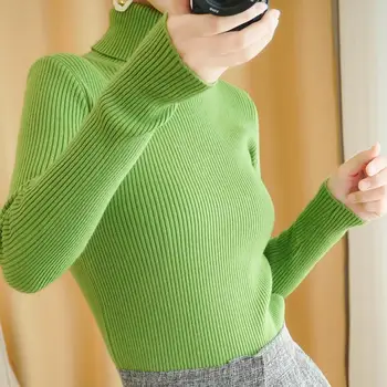 PEONFLY korea Stiilis kõrge kaelusega Kampsun Naiste (Solid Color Elastne Kootud Pehme Pullover Kampsun Naiste Mood 2020 Pulloverid