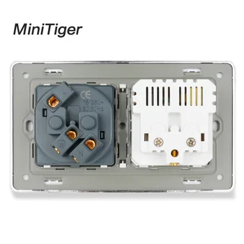 Minitiger 2 Gang prantsuse Standard Seina Pesa 2 USB Laadimine Sadamas Peidetud Pehme LED-Roostevabast Terasest Harjatud Paneel
